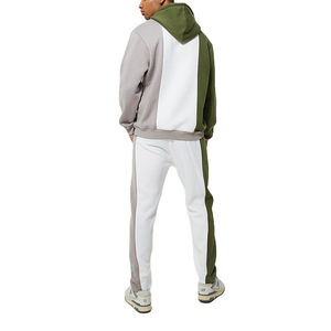 Completo Tuta Sportiva da Uomo XL con Felpa con Zip e Cappuccio, in Cotone Tech Fleece 500 GSM, Personalizzabile, Patchwork, Casual, Primaverile, per Palestra, <span class=keywords><strong>Anax</strong></span> - Product Image 2