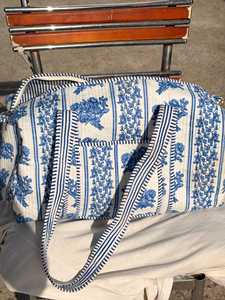 Handmade Bohemian Indigo Printed Duffle Bag with Two Straps Quilted Cotton Weekender/Yoga/Gym - Product Image 6
