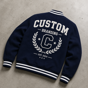 Custom Unisex Varsity Jacket Embroidered Polyester/Cotton Blend <b>Covered</b> <b>Button</b> Streetwear OEM Service - Product Image 2