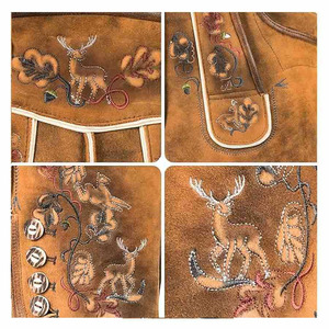 Wholesale <b>Men</b> Genuine Leather Lederhosen Tan Brown Bavarian Oktoberfest Embroidered German Leather <b>Shorts</b> Custom OEM - Product Image 6