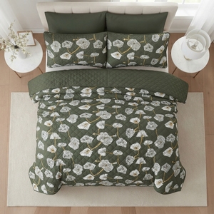 Juego de Cubrecama Olive Charm de 3 Piezas, Diseño Sólido con Pespunte en Diamante, Mezcla de Algodón T-150, Ropa de Cama para Toda Temporada, Uso Doméstico, Estilo Duradero - Product Image 1