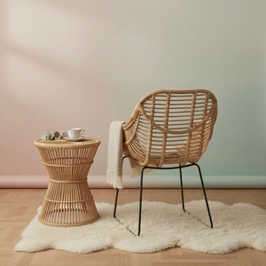 Modern Handmade Ergonomic Eco-Friendly Rattan <b>Dining</b> Chair Wicker <b>Armchair</b> Metal Legs Industrial Design Living Room Furniture - Product Image 4