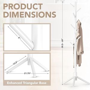 Sturdy 8-Hook Wooden <b>Tree</b> Coat Rack <b>Stand</b> 3-Height Adjustable Freestanding Coat Rack - Product Image 2