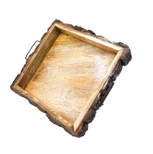 Plateau de service en bois d'acacia écologique fait à la main avec quatre bols plateau de petit-déjeuner tendance pour la maison hôtel restaurant - Product Image 3