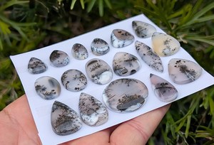 Opale dendritique, cabochon de pierre précieuse à dos plat de forme libre pour bagues, enroulement de fil, pendentifs, fournisseur de fournitures de bijoux en macramé - Product Image 2