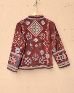 Artisan <b>Brown</b> Velvet Floral Embroidered Suzani <b>Jacket</b> Full Sleeve Stand Collar Bohemian <b>Women</b> Autumn Outerwear - Product Image 5