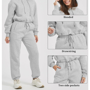 Ensemble de survêtement décontracté uni pour femme avec logo personnalisé, broderie et patch, comprenant un sweat à capuche et un pantalon de survêtement - Product Image 6