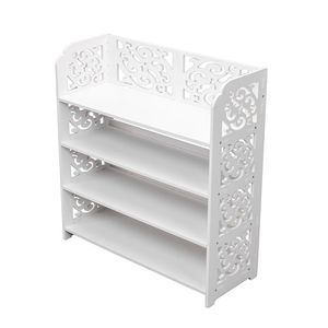 Scarpiera Moderna in Legno Bianco Stile Rustico a Quattro Ripiani Intagliata con Scaffalatura Regolabile per Casa o Palestra - Product Image 4