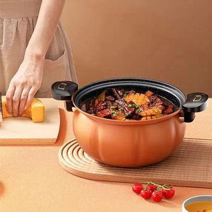 Casserole en alliage d'aluminium écologique en forme de citrouille avec couvercle en verre et double poignée pour la cuisine à domicile 5L 8L - Product Image 2
