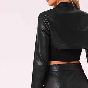 Chaquetas de Cuero con Cierre para Mujer, Moda Otoño Invierno, Precio Económico al por Mayor, Manga Corta, Cuello Alto, Logotipo Personalizado - Product Image 6