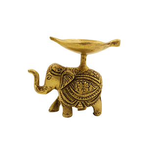 Brass Antique <b>Elephant</b> Deepam With Leaf Diya Bowl Handcrafted Traditional Pooja Oil Lamp For Home Temple - Product Image 4