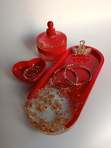 Handmade Resin Jewelry Tray Set Glossy Red Oval Decorative Serving Platter <b>Vanity</b> <b>Table</b> Decor - Product Image 2