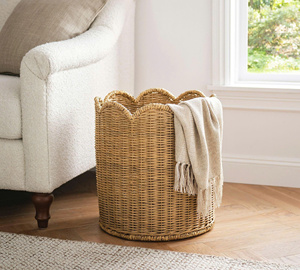 Scalloped Edge Rattan <b>Storage</b> Baskets, Handwoven Wicker Organizing <b>Bins</b> for Home Decor and Desktop <b>Storage</b> - Product Image 3
