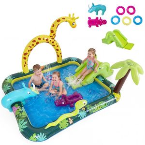 Centro Giochi Acquatico Gonfiabile a Tema Giungla con Scivolo a Giraffa e Piscina con Spruzzatori - Product Image 4