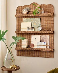 Handcrafted Natural Rattan Wall <b>Shelf</b> Organizer Rustic Boho Hanging Storage Rack Eco Friendly Decorative Wall Basket <b>Shelf</b> - Product Image 4