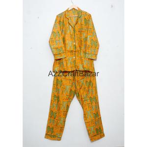 Conjunto de Pijama de 2 Piezas para Mujer, Hecho a Mano, Vintage, 100% Algodón, Diseño Floral Clásico, Manga Larga, Suave y Liso - Product Image 1