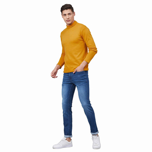 Pull personnalisé en acrylique à col roulé pour homme, manches longues, tricoté, jaune moutarde - Product Image 5