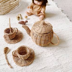 Tea parties pretend play toy handmade rattan <b>teapot</b> lovable woven tea pot miniature kid toys - Product Image 6