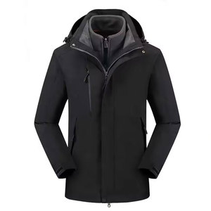 Men's Blue Fleece Jacket Hooded Full <b>Zip</b> Stand Collar Waterproof Windproof Casual Outdoor Wear Regular Fit Polyester Material - Product Image 2
