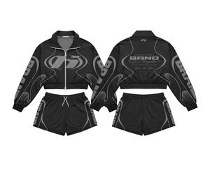 Conjunto Deportivo de Dos Piezas para Mujer, Chaqueta Deportiva con Estampado de Guepardo Personalizado y Pantalones Cortos Deportivos, Ropa Urbana para Otoño e Invierno - Product Image 4