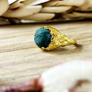 Hot Selling Boho Textured <b>Statement</b> <b>Ring</b> Brass <b>Rings</b> Women 18k Gold Plated Vintage Malachite Ethnic Jewelry Wholesale/OEM/ODM - Product Image 5