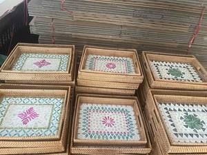 Plateau minimaliste en rotin vietnamien pour une esthétique de maison propre ou une organisation fonctionnelle de la cuisine, artisanat d'exportation - Product Image 5