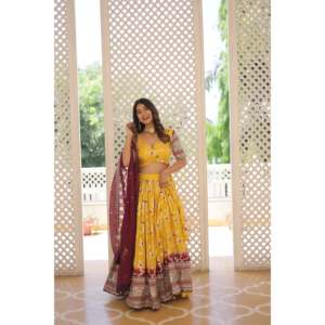 Tissu Jacquard pure viscose Lehenga Choli & Dupatta - Product Image 1