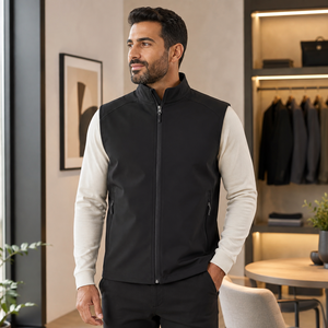 Winter Custom <b>Men's</b> Solid <b>Black</b> Polyester Softshell <b>Vest</b> Sleeveless Zip Front Outdoor Layering Waterproof Eco-Friendly - Product Image 3