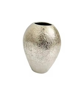 Vase décoratif moderne texturé en aluminium, pot à fleurs léger fait main, ovale, pour mariage, baptême, maison et jardin - Product Image 1