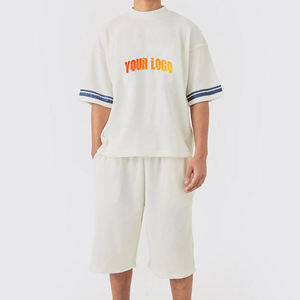 Short Sleeves Jogger <b>Set</b> Durable Breathable Summer Tracksuit Cotton Knitted Custom Printed <b>Twin</b> <b>Sets</b> - Product Image 2
