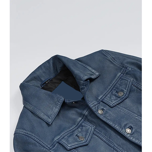 2026 OEM Tendance Actuelle Vestes en Cuir de Vachette Bleu Délavé Original pour Hommes avec Poches Boutonnées 100% Haute Qualité Écologique Faible MOQ Mode - Product Image 4