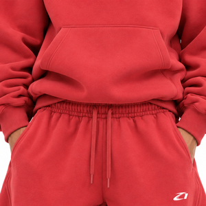 Y2K Men's <b>Red</b> 2PC Tracksuit Set Oversized <b>Hoodie</b> Baggy Sweatpants Drawstring Waist Kangaroo Pocket Relaxed Streetwear Front Logo - Product Image 4