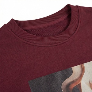 Women's 2 Piece Fleece Sweatshirt and Shorts Set Crew Neck Full Sleeve Printed Casual Above Knee Loose Fit <b>Maroon</b> Color - Product Image 4