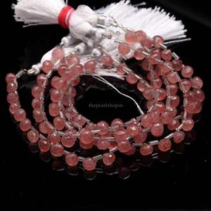 Perles de quartz rose naturel facettées en forme d'oignon 7-9 mm, perles de quartz rose facettées en forme de goutte pour la création de bijoux - Product Image 3