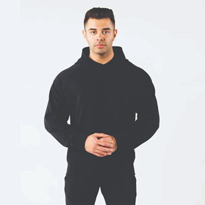 Men's Custom Black Hooded Tracksuit Full Sleeve Casual Autumn Wear With Side Pockets <b>Skinny</b> Fit Solid Color Breathable - Product Image 2