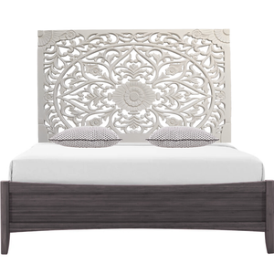 Cabecero de Cama King Size Cal, Tallado a Mano en Madera con Pintura Blanca, Diseño Mandala, Madera Sintética, Lujo para Residencias, Smart Art - Product Image 1