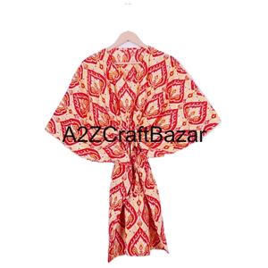 Caftán indio hecho a mano para mujer, caftán corto de algodón, ropa informal, estampado a mano, vestido playero, regalo para ella - Product Image 1