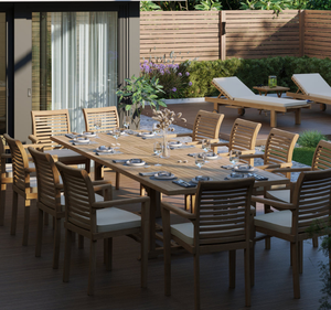 Ensemble de table à manger rectangulaire extra longue en teck massif de luxe avec chaises à accoudoirs, finition naturelle, meubles de jardin et de terrasse - Product Image 5