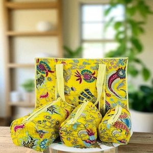Ensemble de sacs fourre-tout matelassés légers à imprimé floral brodé, 4 pièces, unisexe, motif orange rayé, fermetures éclair à fruits, tissu tissé - Product Image 3