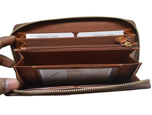 Large Capacity Luxury RFID Blocking Fashion Zipper Women's Wallet <b>Wristlet</b> Genuine Leather Purse Polyester Lining Brown Travel - Product Image 4