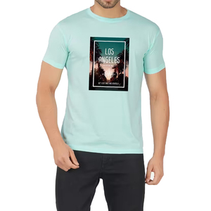 T-shirt à manches courtes bleu clair pour homme, col rond, coupe classique, avec impression photo de Los Angeles, tissu jersey décontracté - Product Image 1