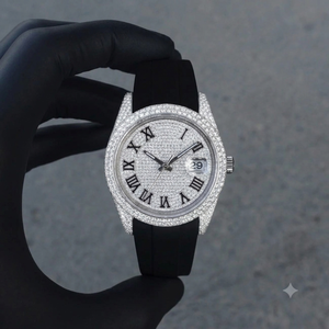 Reloj de Diamantes de Lujo con Caja Redonda de 40 mm, Cuarzo Analógico, Fecha con Números Romanos, Correa de Silicona, Unisex - Product Image 1