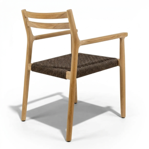 Silla de Comedor Moderna Escandinava de Madera de Teca Sólida con Asiento de Cuerda Tejida a Mano, Sillón para Jardín, Patio, Interior, Muebles de Restaurante - Product Image 4
