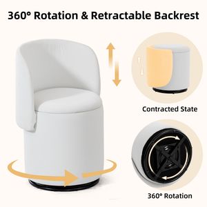 Elegante Taburete Giratorio 360 Grados Tapizado con Almacenamiento Integrado para Dormitorio, Comedor y Tocadores de Maquillaje, con Asiento Acolchado Suave - Product Image 4
