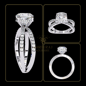 Anillo de Compromiso con Diamante Cultivado en Laboratorio, Doble Banda, Oro Sólido de 14K, Engaste de Media Eternidad, Certificado IGI, 2.50 Quilates en Total - Product Image 4