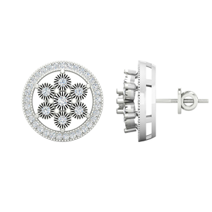 0.80 Ctw Real Diamond Cluster Stud <b>Earrings</b> 10K White Gold Screw <b>Back</b> | Round Halo Floral Design Womens Fine Jewelry Gift - Product Image 3