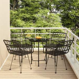 Ensemble de salle à manger de jardin en rotin PE noir et verre trempé, mobilier de patio avec composants en acier - Product Image 1
