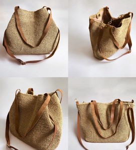 Bolso de mano de cuero de verano para mujer, bolso bandolera de paja para la playa, bolso de mano de rafia de ganchillo, bolso de hombro natural de verano - Product Image 2