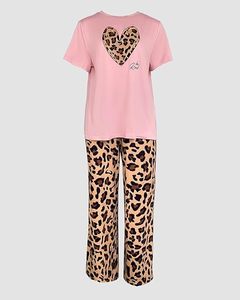 Conjunto de Pijama de Verano y Primavera para Mujer, Manga Corta, Cuello Redondo, Algodón Suave, Casual, Cintura Elástica Completa - Product Image 6