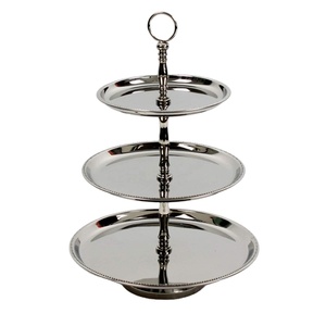 Wholesale Stainless Steel Cupcake Serving Platter Classic <b>3</b> <b>Tier</b> Silver Metal <b>Cake</b> <b>Stand</b> With Handle For Party Dessert Holder - Product Image 1